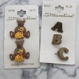 Vintage Streamline Novelty Buttons Hand Painted Bear Cat and ABC Alphabet